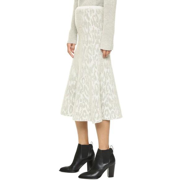 NWT $395 Womens New Theory Leopard Skirt Warm Wool Cold Gray Off White Long S - Picture 2 of 7